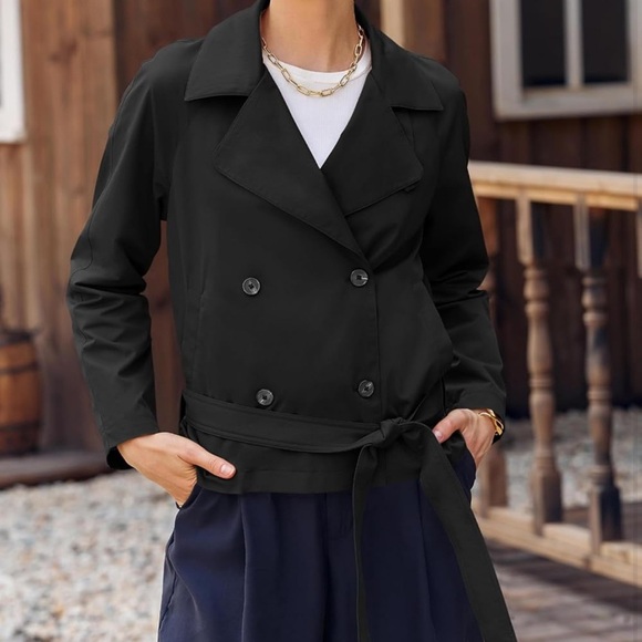 Trench Coat Dbl Breasted Cropped Casual Women’s Sz M Outerwear/W Belt OneDreamer - Picture 6 of 6
